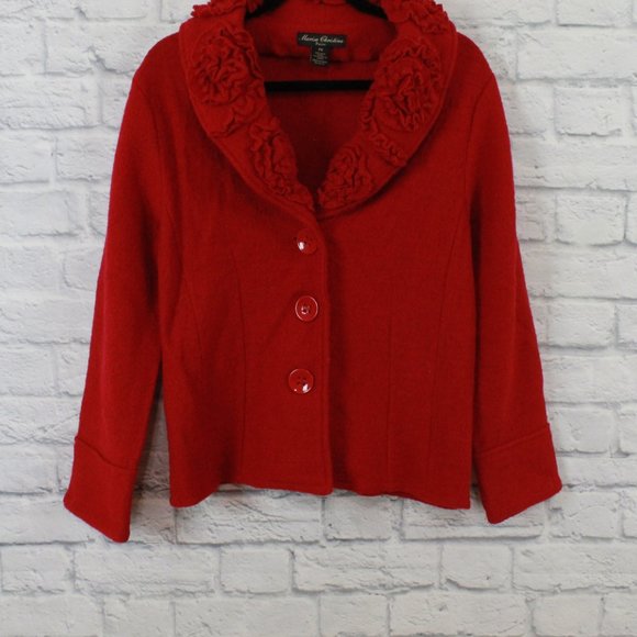 Marisa Christina Red Boiled Wool Detailed Collar Button Front Cardigan Size PM - Picture 3 of 9